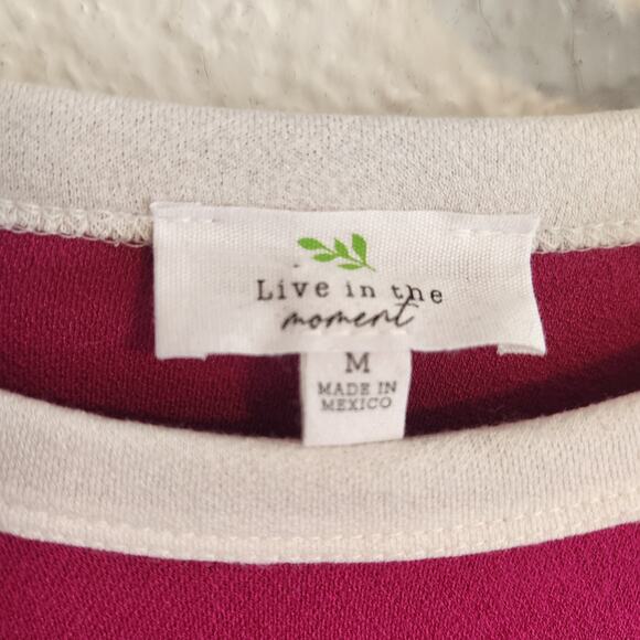 Live in the Moment Women's Size Medium Small Crop Hot Pink/White Long Sleeve New - Picture 2 of 5
